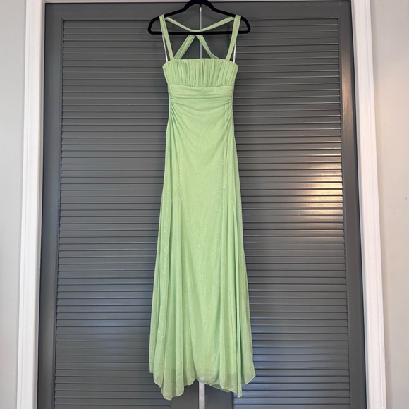 city triangles dress green Vintage Sparkly Gown chapel-train